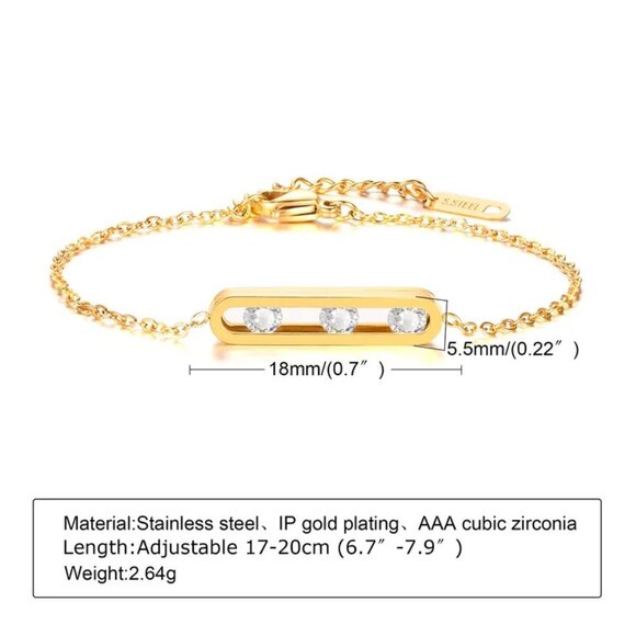 PINK LEMONADE JEWELRY Jewelry - HORSE EYE 3 WHITE FLOATING CUBIC ZIRCONIA ENCASED 14K GOLD PLATED BRACELET